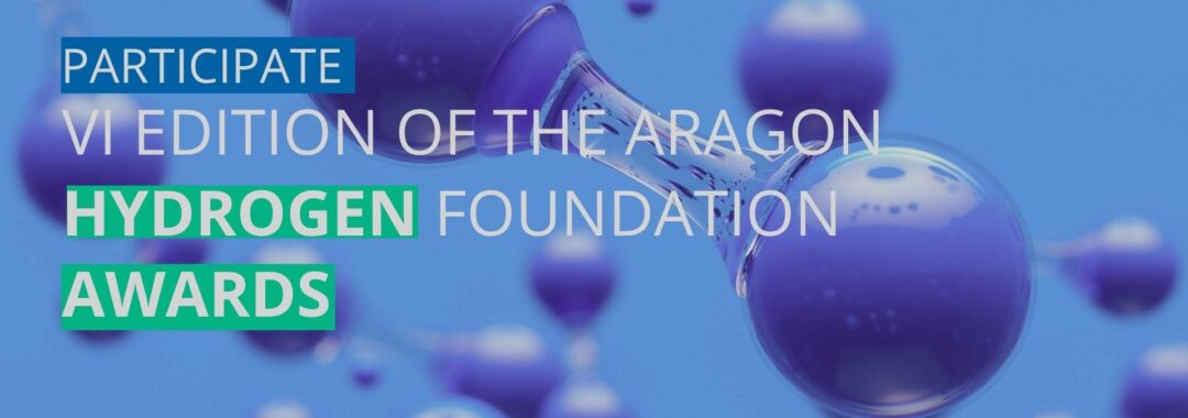 Promotional banner for the VI Edition of the Aragón Hydrogen Foundation Research Awards. The image displays the logos of Redexis, IDOM, and Ercros, highlighting the call for the best research award and best thesis award within the Aragón Hydrogen Valley.